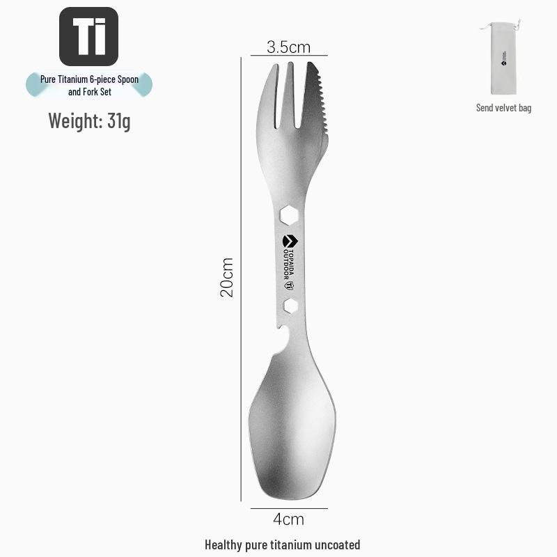 Titanium Multi-functional Camping Cutlery: Knife, Fork, Spoon Combo – Lightweight and Portable for Outdoor Adventures