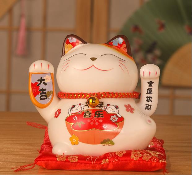 5inch Ceramic Beckoning Cat Waving Hand Lucky Cat Battery Powered Maneki Neko Best Gift Home Decoration Fortune Lucky Cat