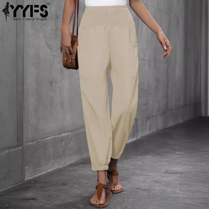 YYFS Women's Fashion Casual Solid Color Print High Waist Trousers Pants & Capris