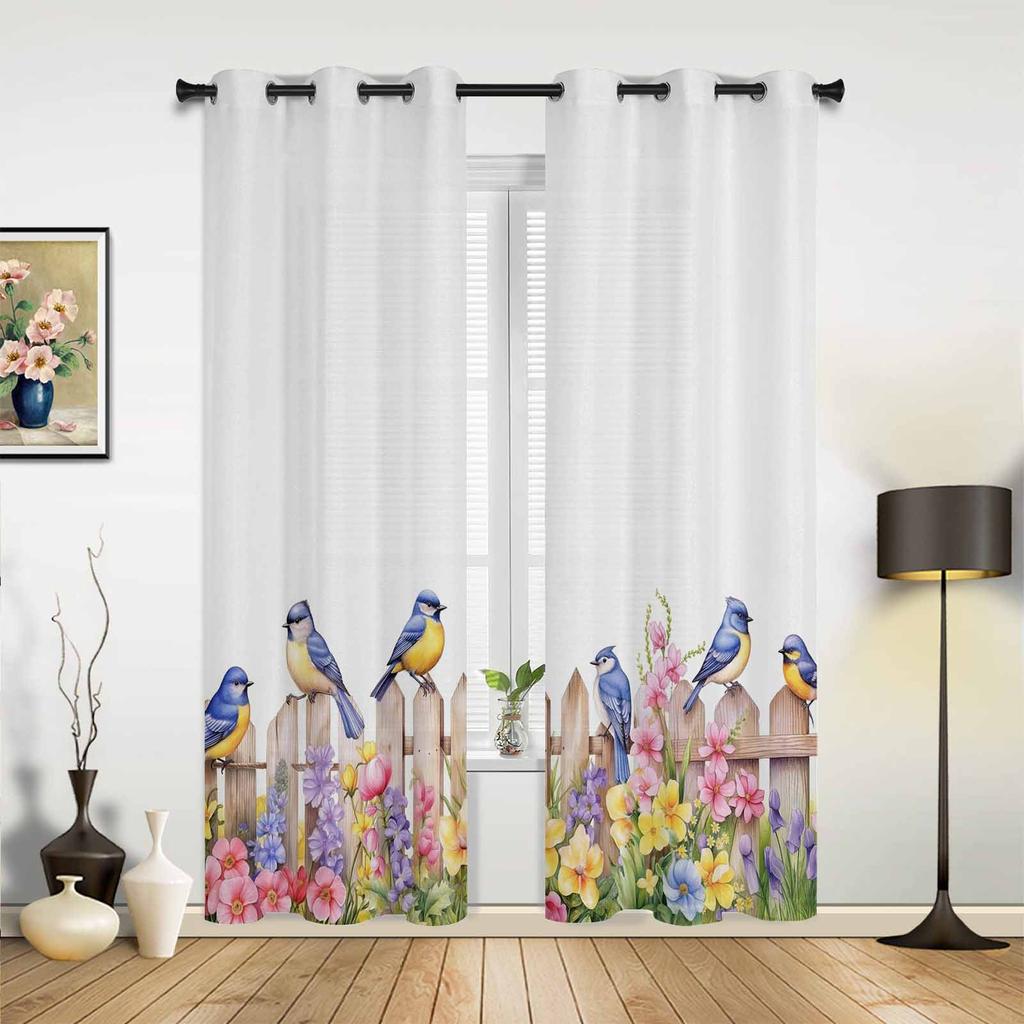 Watercolor Garden Bird Flower Window Curtains for Living Room Luxury Bedroom Curtain Kitchen Blinds Drapes Curtains