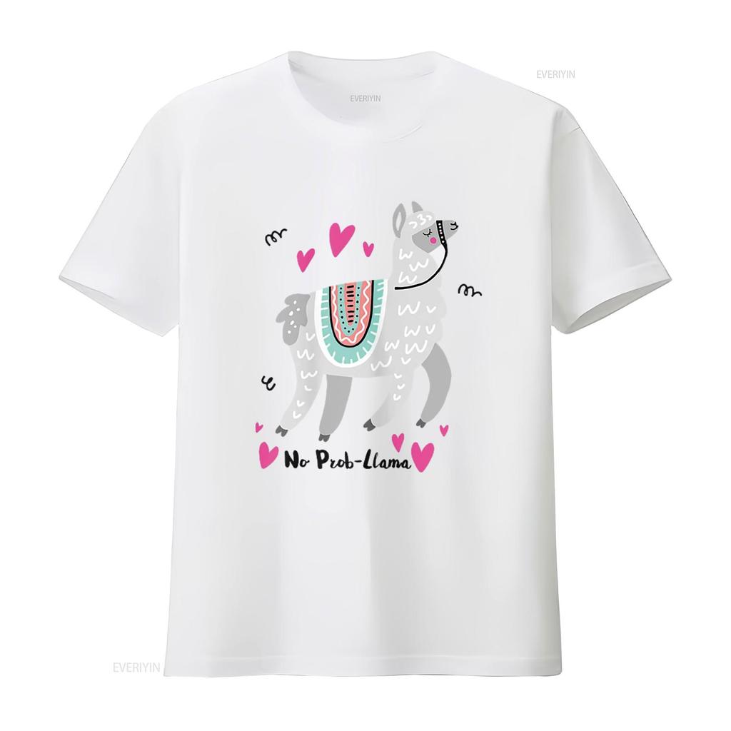 No Prob Llama Funny Alpaca Lover T Shirt  vintage Washed Soft Versatile streetwear Top For Everyday Wear Unisex Casual