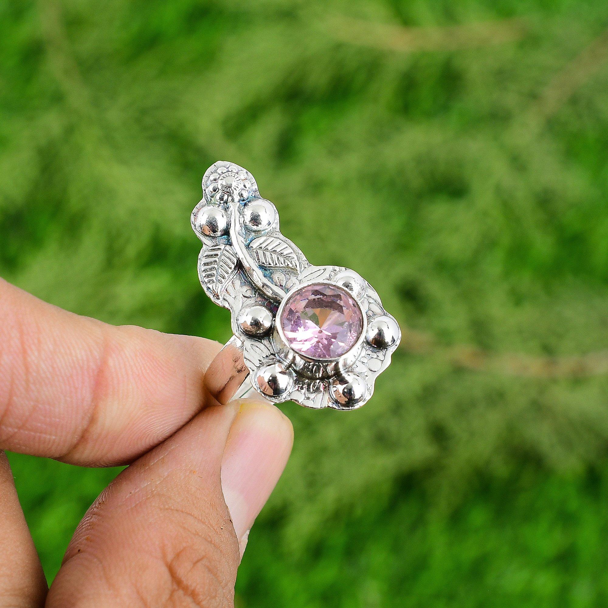 

Natural Pink Topaz Gemstone Statement Flower Adjustable Ring 925 Sterling Silver Adjustable