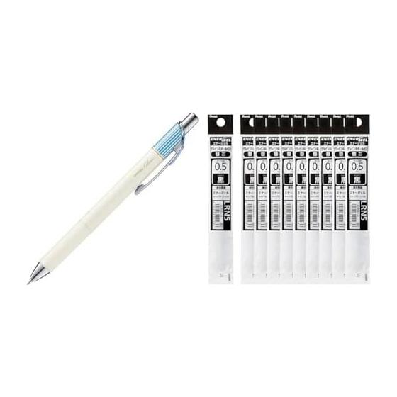 Pentel EnerGel Clena Gel Pen BLN75LS-A 0.5mm Sax Blue, 10 Pens; EnerGel 0.5mm XLRN5-A Black Ink Refills, 10 Count