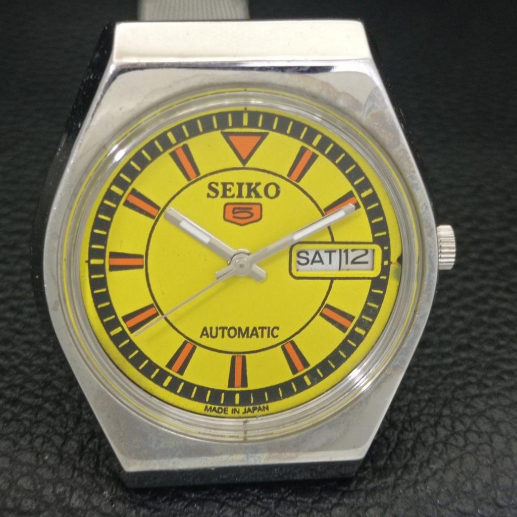 JAPAN 6309A VINTAGE SEIKO 5 AUTOMATIC MENS YELLOW COLOR DIAL WATCH a702721-1 R210-a702721