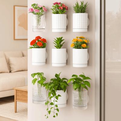 Kunststoff Hydroponik Wandpflanzer Doppellagig Selbstklebend Hängender Blumentopf Dekorativ Platzsparend Wandhängende Vase Für Zuhause