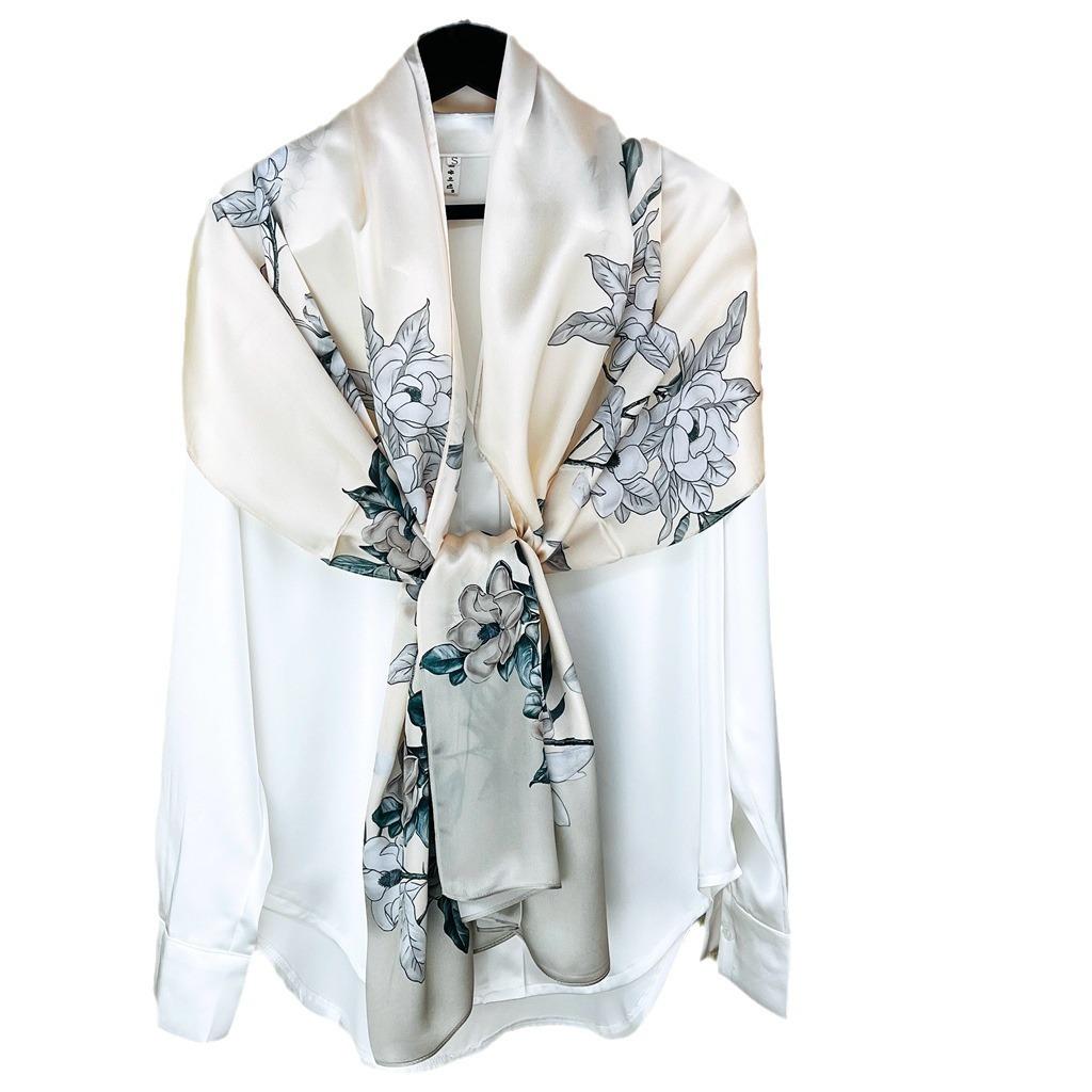 National Style Retro Silk Road High-End Light Luxury Silk Silk Scarf Spring And Autumn Long Silk Scarf Shawl Mulberry Silk Scarf