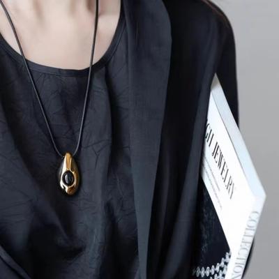 Stainless Steel Charm Necklace Leather Rope Leather Rope Necklace Elegant Sweater Chain