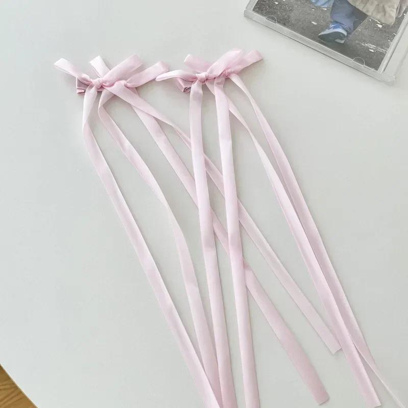 New Solid Color Ribbon Bow Hair Clips for Girls Fashion Korean Sweat Long Tassel Women Barrettes Hairpin Accessories