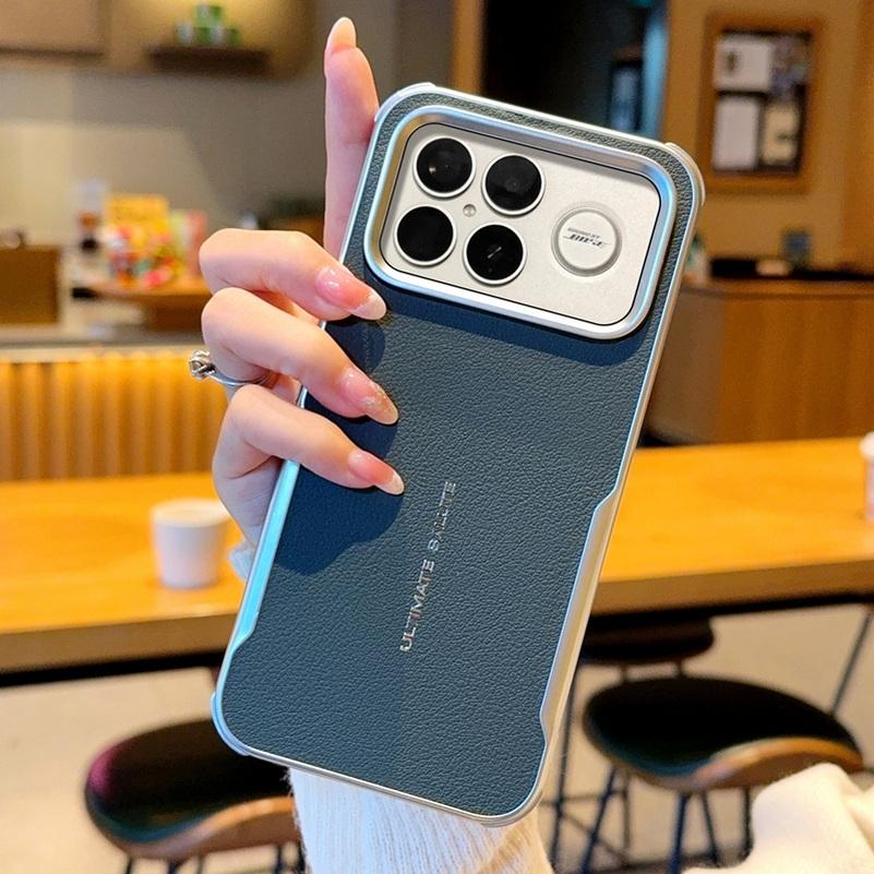 Plain Leather Magnetic Silver Bezel Lens To Heighten Case For Poco F8 Ultra F7 Pro Poco F7 Ultra F7 Pro Slim Protection Cover
