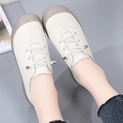 Women Beige Flats Shoes Soft Casual Elegant Student Black Leather Moccasins Shoes Large Size