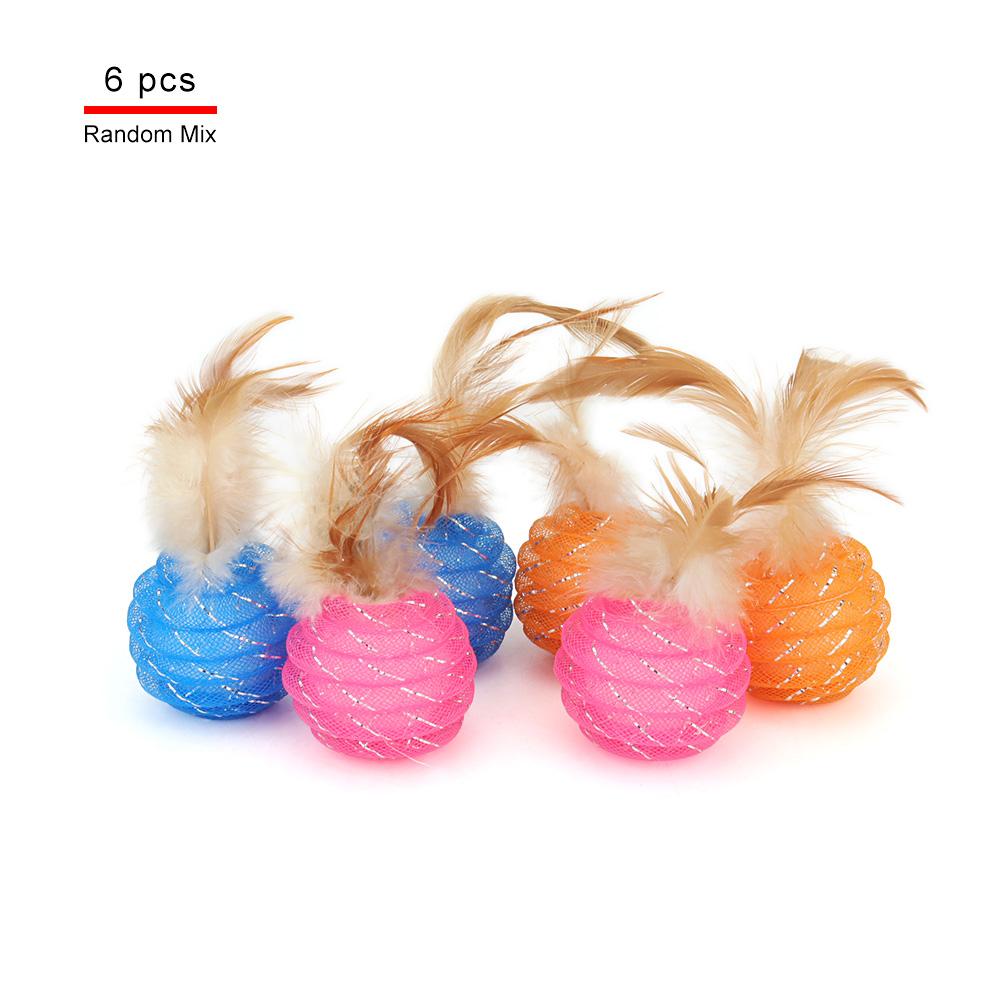 

6pcs Pet Toys Feather Ball Candy Color Feahter Kitten Playing Cat Ball Toy