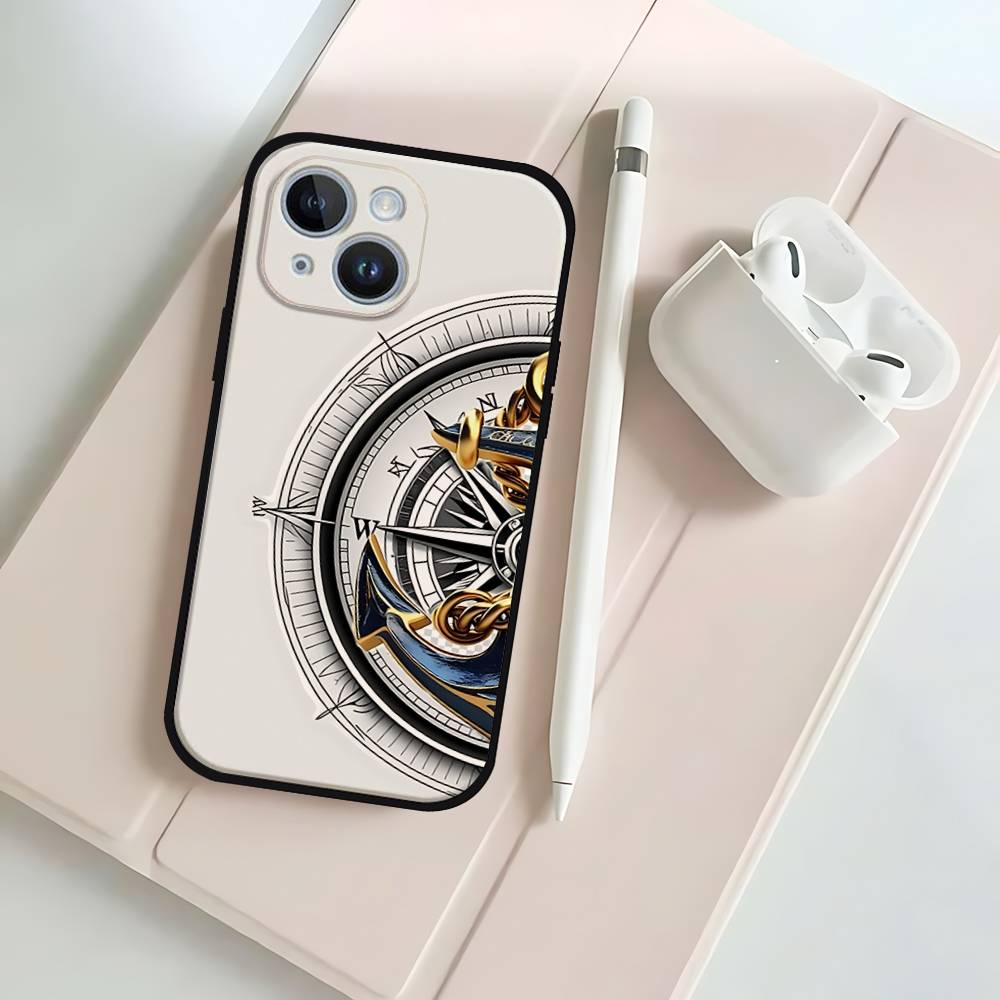 Fashion Vintage Compass Black Phone Case That Fits For IPhone 17,16,15,11,13,14 Pro Max,Plus,X,Xr,Xs Max,13Mini