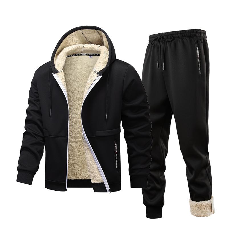 European-Style Men's Lambswool Hooded Jacket and Cardigan Winter Sports Suit