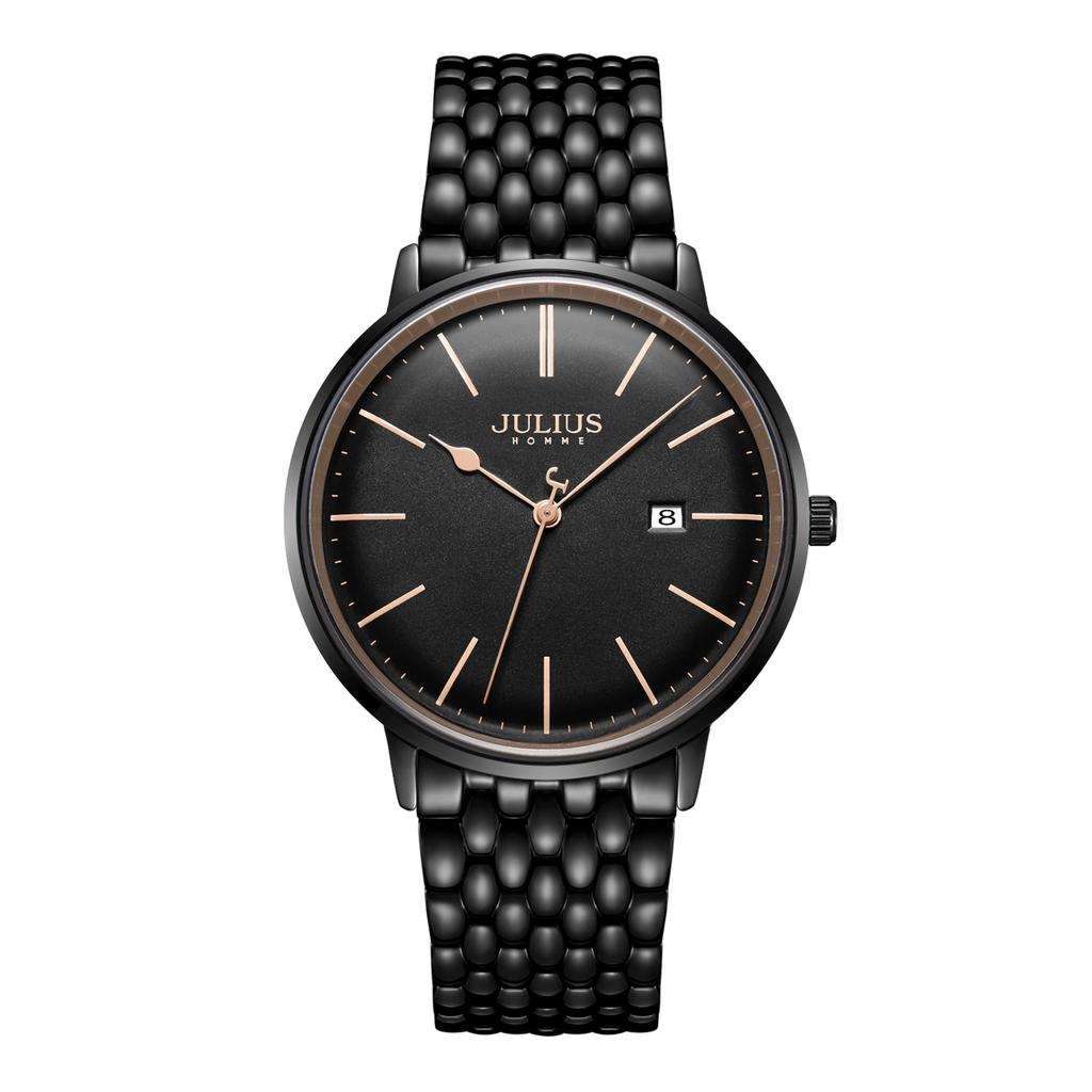 Jyullieoseu Jah-130 Classic Style Date Men'S Leather & Metal Watch