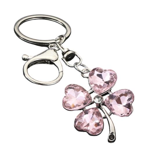 Keychain Pendant Sparkling Rhinestones Four-Leaf Clover Design Key Chain with Lobster Clasp Easy to Hang Key Holder Backpack Car Accessory
