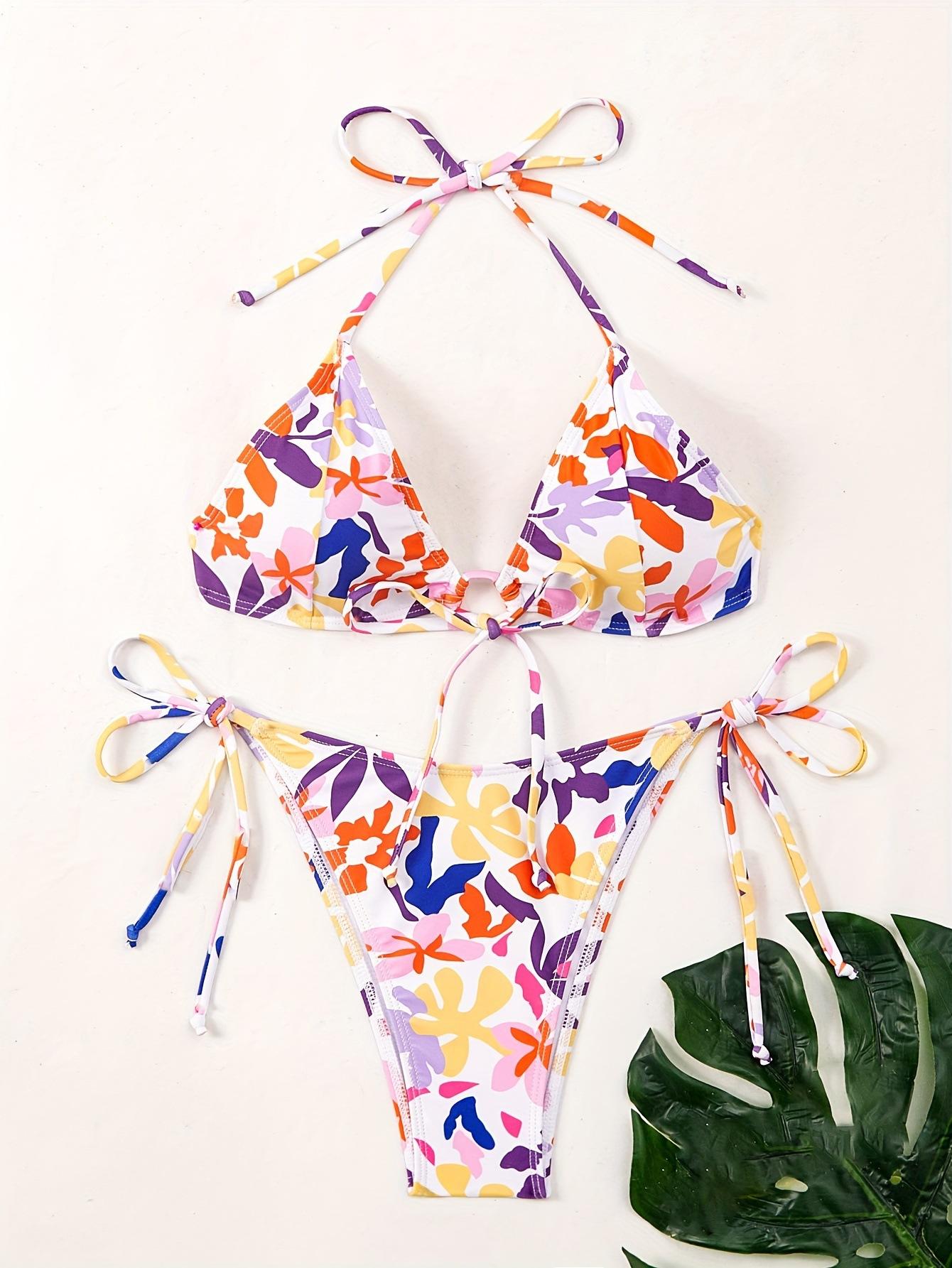 

Разделенный принт шея сексуальный сборка купальник женский бикини S