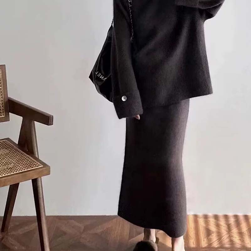 Women Suits Sets Cotton Sweatshirt Skirt Thickened Sweater Top Longs Skirt Two-piece 2PC Suit