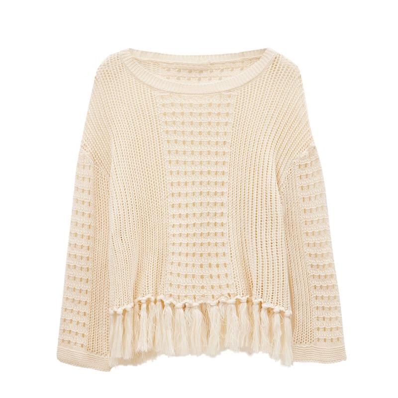 Veromoda Women's Crochet Hollow Out Tassel Knit Top