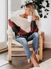 Women's Autumn Winter Knit Set Sweater Loose Patchwork Color One-Shoulder Crewneck Pullover