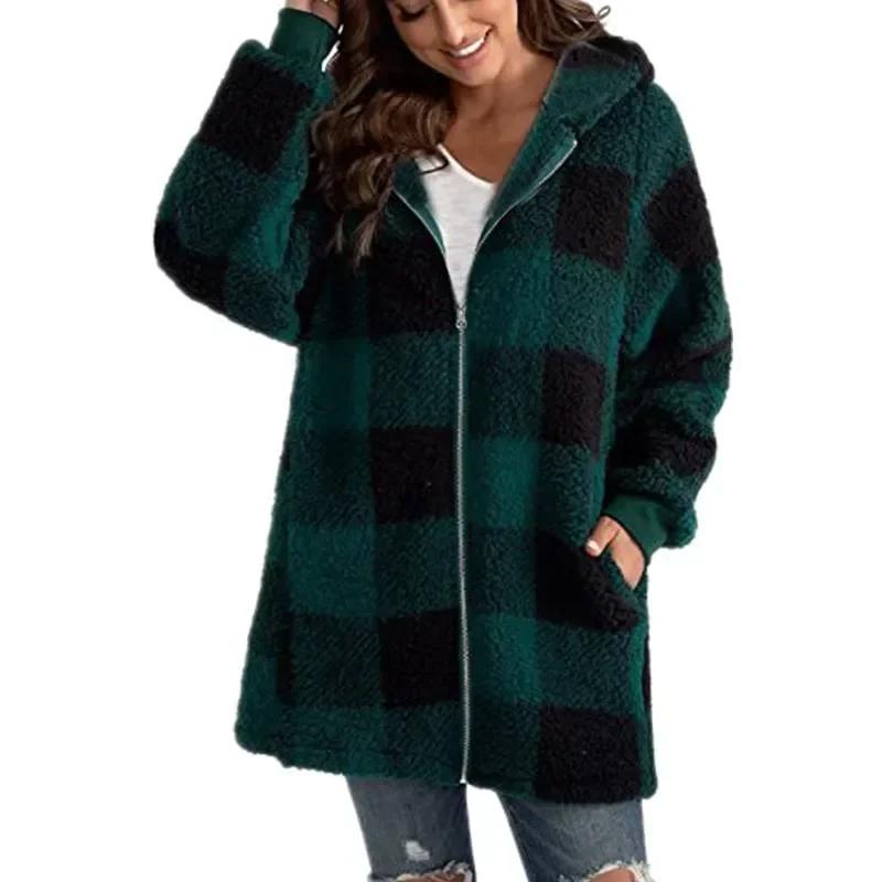 Winter Coats Woman Polar Fleece Long Sleeve Outerwear Loose Pocket Zipper Hooded Fashion Streetwear Autumn Winter Overcoat