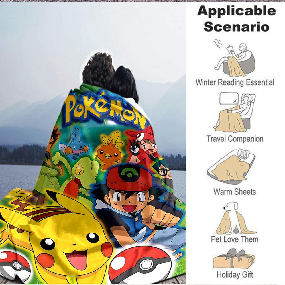1 ud. Manta Acogedora con Estampado de Personajes de Pokémon Manta Ligera y Cálida de Franela para Sofá, Cama, Sala de Estar