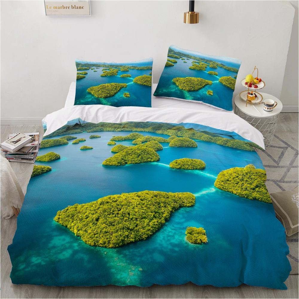 3D Landscape Picture Bedding Set King Queen Bed Duvet Cover Pillowcase 2/3pcs Ocean Summer Cool Pattern Duvet Cover Gift
