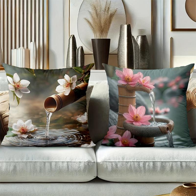 Bamboo Water Flower Pattern Decorative Cushion Covers Polyester pillowcase, sofa decorative cushion cov Headboard Pillow