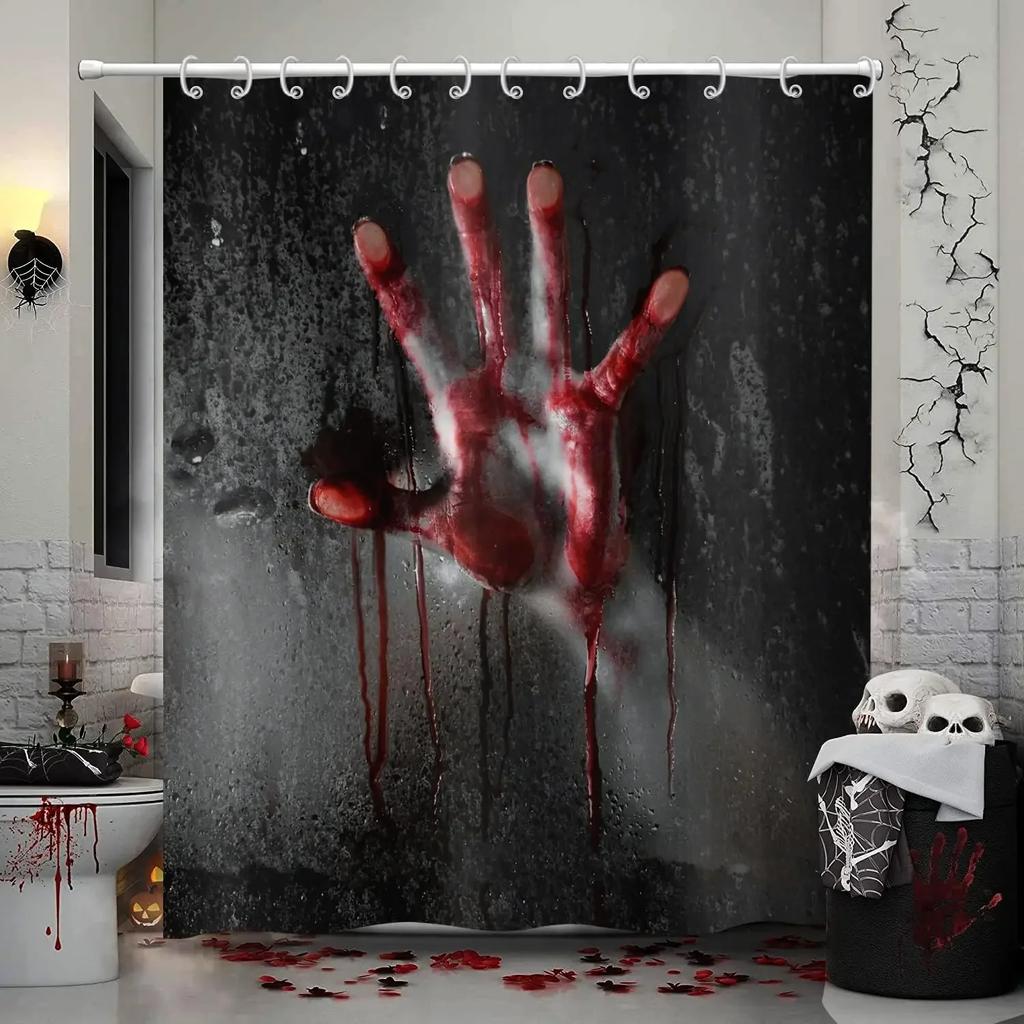 Halloween Shower Curtain, Cartoon Funny Skull Skeleton Dancing Bathroom Decor Curtains Halloween Party Retro Bath Curtain Fabric