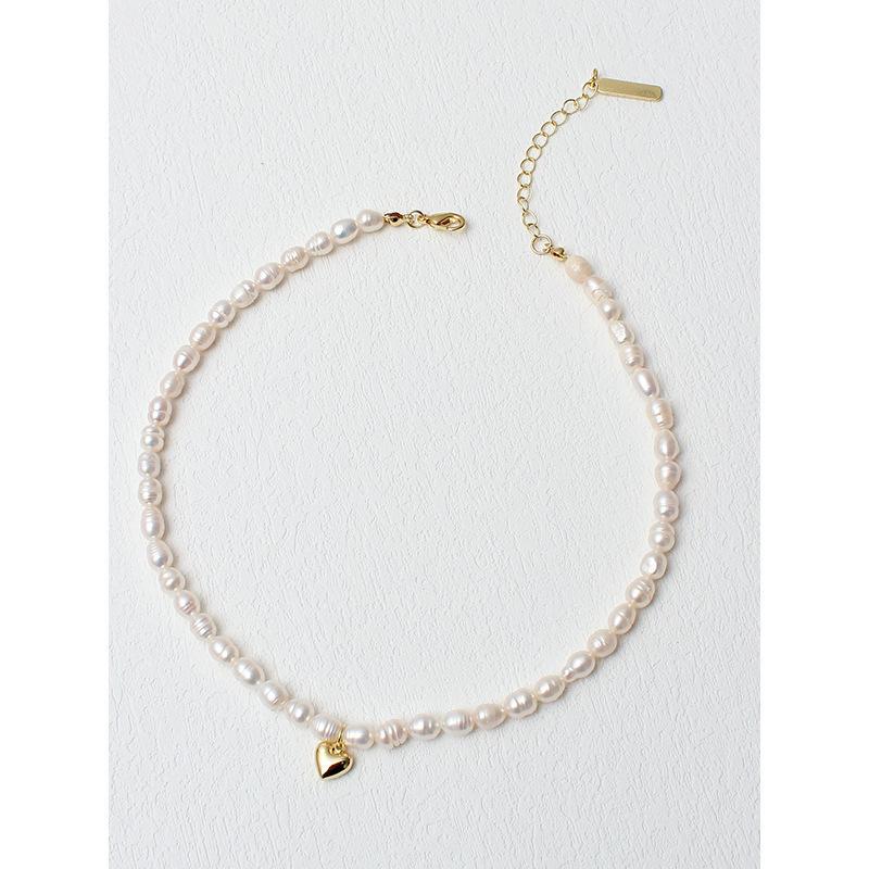 French Retro Freshwater Pearl Smiley Heart Pendant Necklace - Korean Style Women's Choker