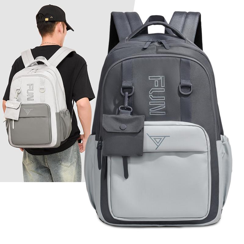 College Style Backpack Men's Large Capacity Backpack Junior Senior High School Student Contrast Color Campus Schoolbag