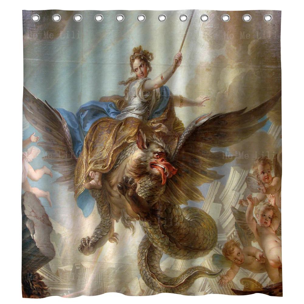

Греческий миф Психея, брошенная Купидоном, Храм Альмеа Бога был разрушен, Шторка для душа от Ho Me Lili для декора ванной комнаты 90X180 cm