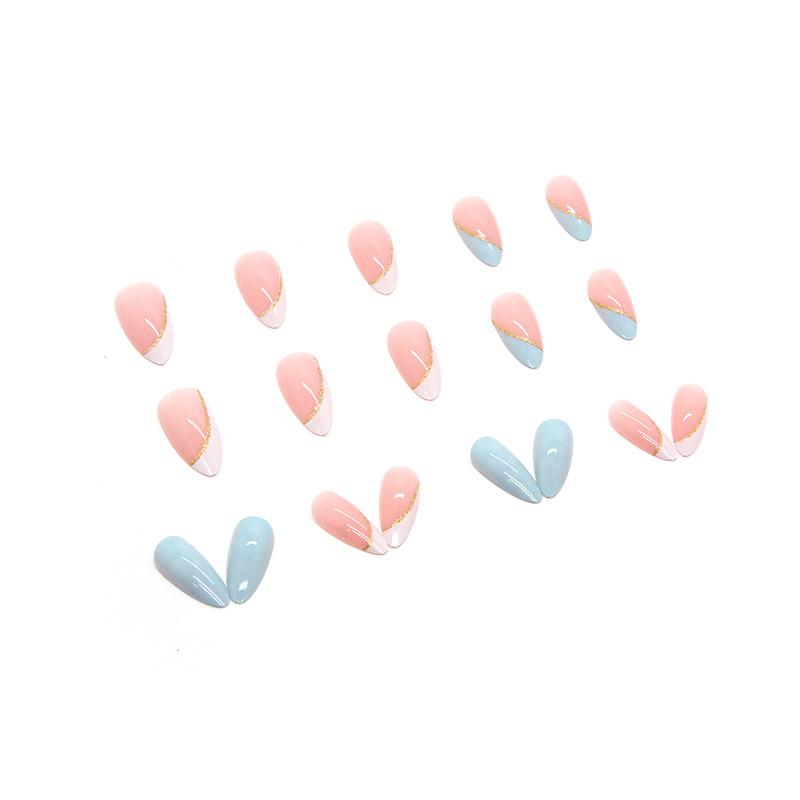 24 Pieces Milk White Sweetheart French Manicure Sky Blue Smudge Simple Ins Wind Sweet Girl Almond Nail Wearable Manicure
