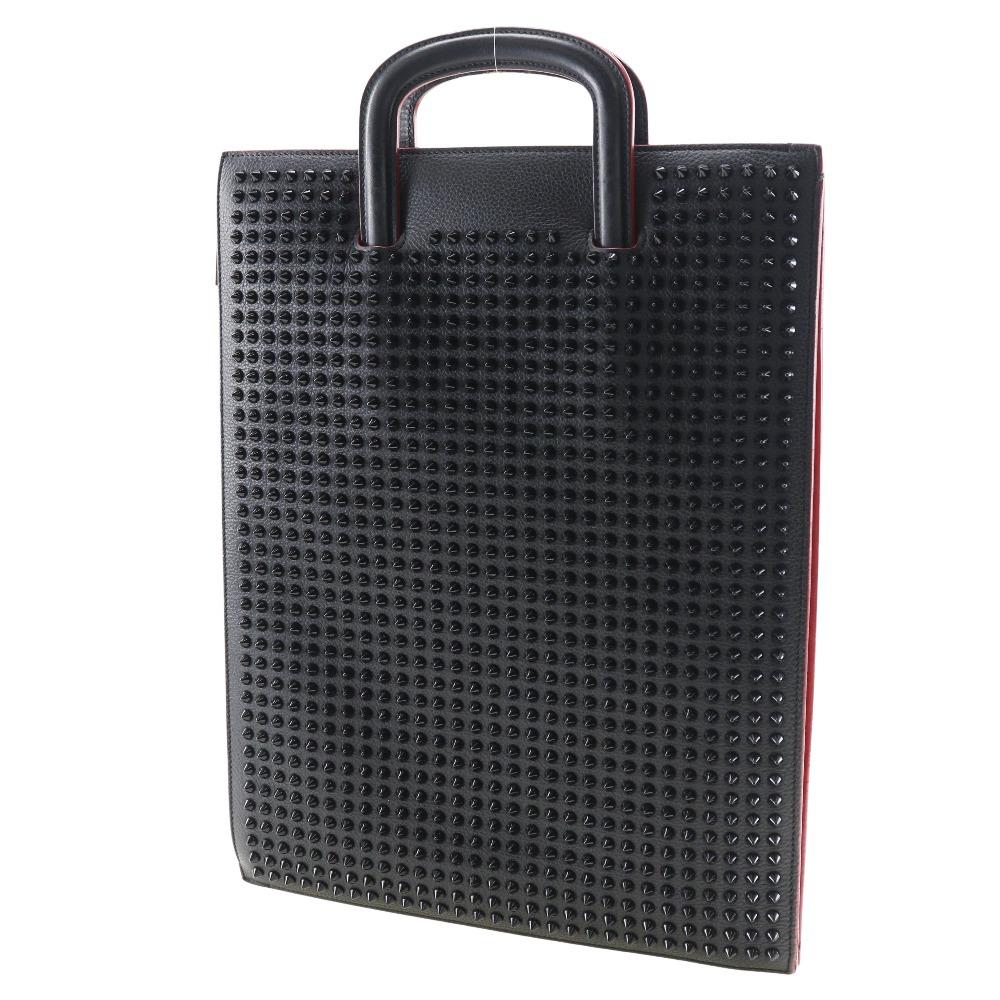 Christian Louboutin Trick Track Handtasche 2-Wege Clutch Nieten schwarz Kalbsleder Herren Gebraucht