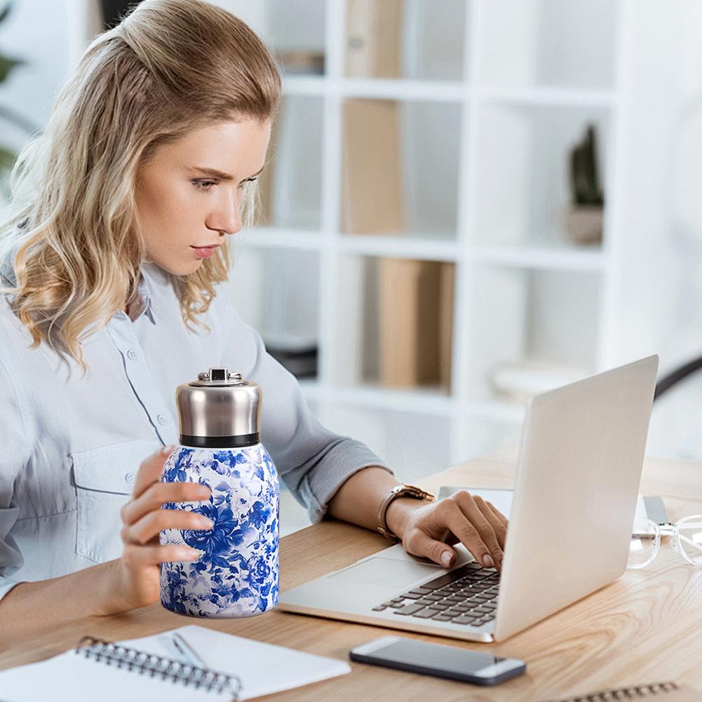 Vintage Floral Pattern Mug Water Bottle Stainless Steel Hot Coffee Vacuum & Cold Rustproof Insulated A5V1