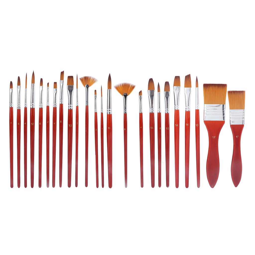 24Pcs Painting Brushes Artist Set Nylon Hair Wood Handle Watercolor Acrylic Oil Art Supplies