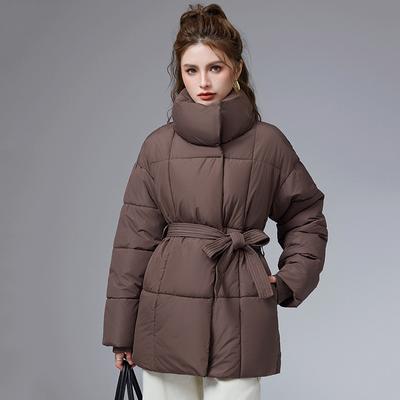 Women S Winter Cotton Coat Stand Collar Belted Loose Fit Casual Outerwear