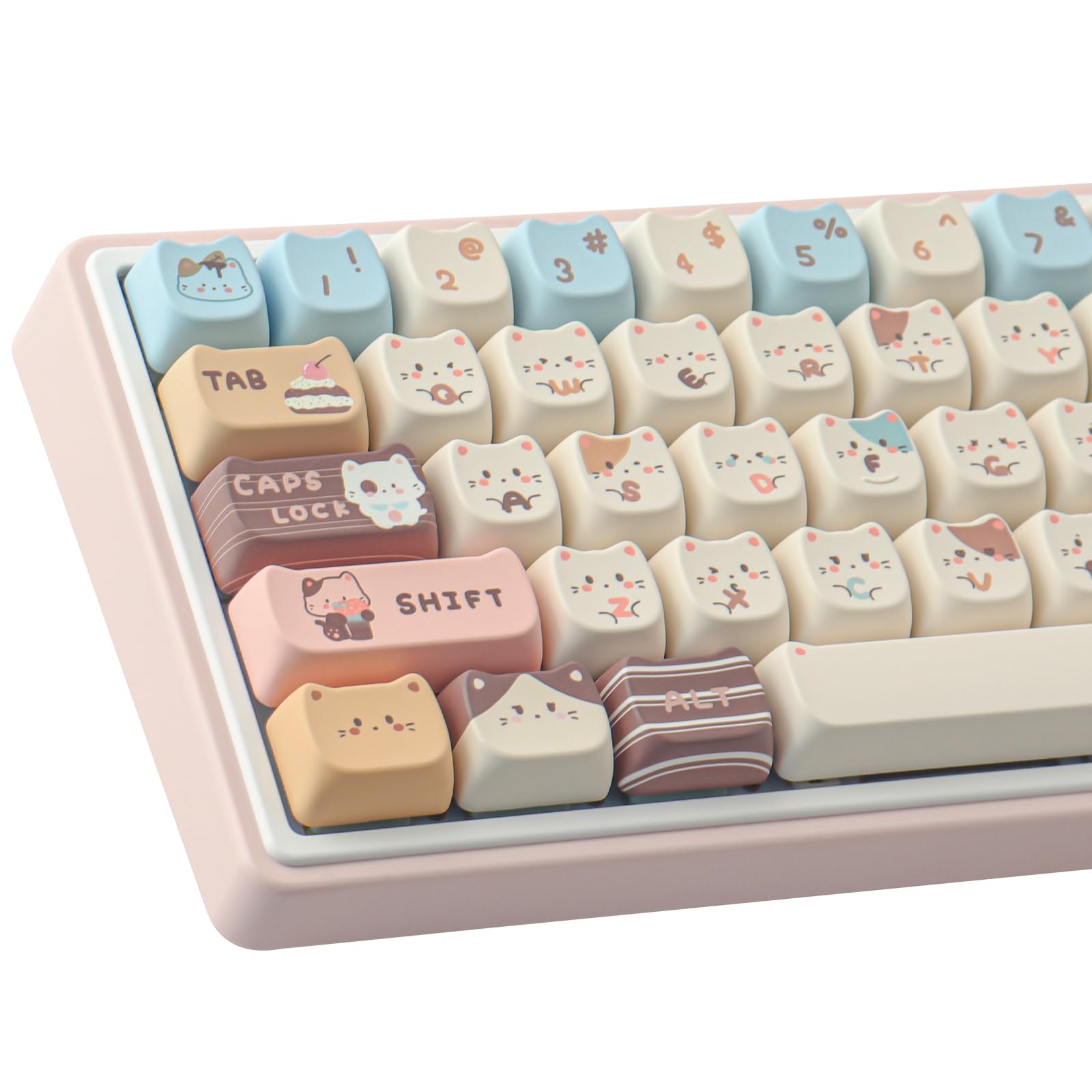 

TYRIXKI PBT Keycaps, 142 Keys, Cute Sublimation Keycaps, Sea Salt Cat Keycaps, Mao Profile Custom Keycaps for Cherry Gateron MX Switches and