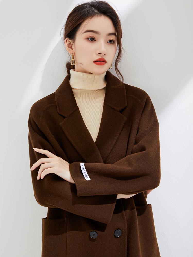 2025 Autumn/Winter Women's Double-Sided Cashmere Coat, Mid-Length, Suit Collar, Loose-Fit, 100% Pure Wool.