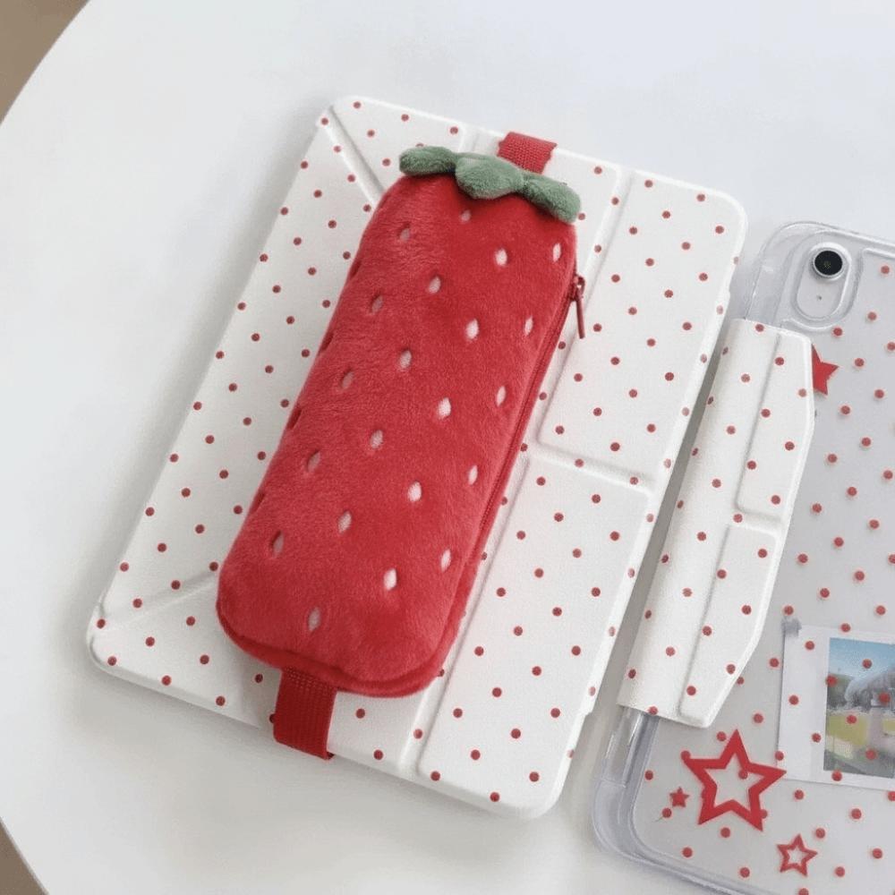 Printed Pencil Storage Bag Large Capacity Pen Organizer Plush Strawberry Pencil Case  Children