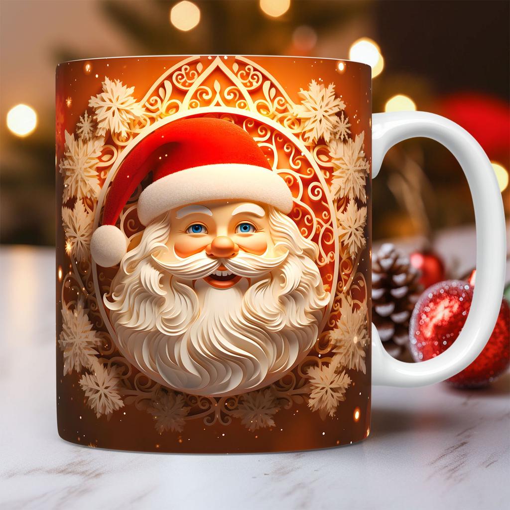 New Christmas Ceramic Mug, 3D Santa Claus Coffee Mugs, Breakfast Milk Drink Cups, Office Tea Cup, Couple Water Cup, Holiday Gift