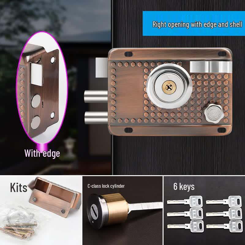 Shengyupin Vintage Exterior Security Door Lock, Red Bronze