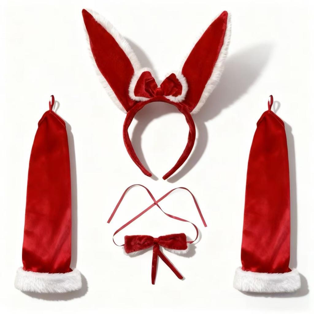 Christmas bunny girl cute red rabbit ear headband for women, autumn and winter headband, cartoon rabbit ear hair accessory