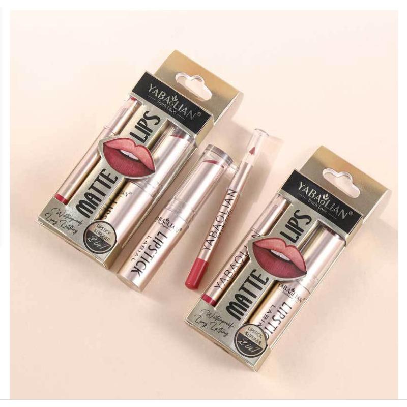 Lippenstift-Lippenlinie, 2-in-1-Lippenkonturenstift mit Antihaft-Cup, lang anhaltender, wasserfester, matter Lippenstift, Lippenstift-Set, 12 Farben