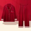 Pajamas Spring Long Sleeves Simulation Silk Homewear Premium English Embroidery Red Set