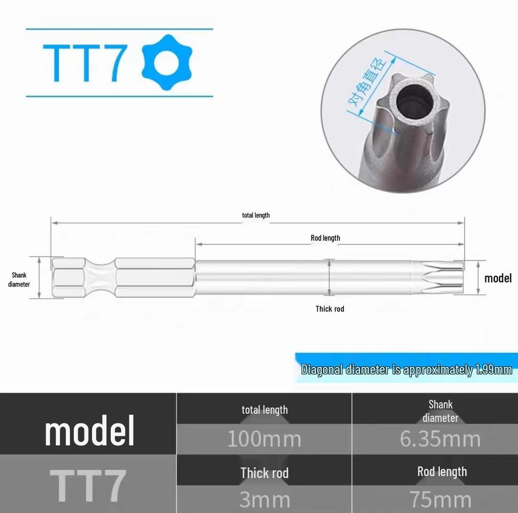 Plum Blossom Magnetic Hex, Phillips & Star Head Screwdriver Bits (T5-T25)