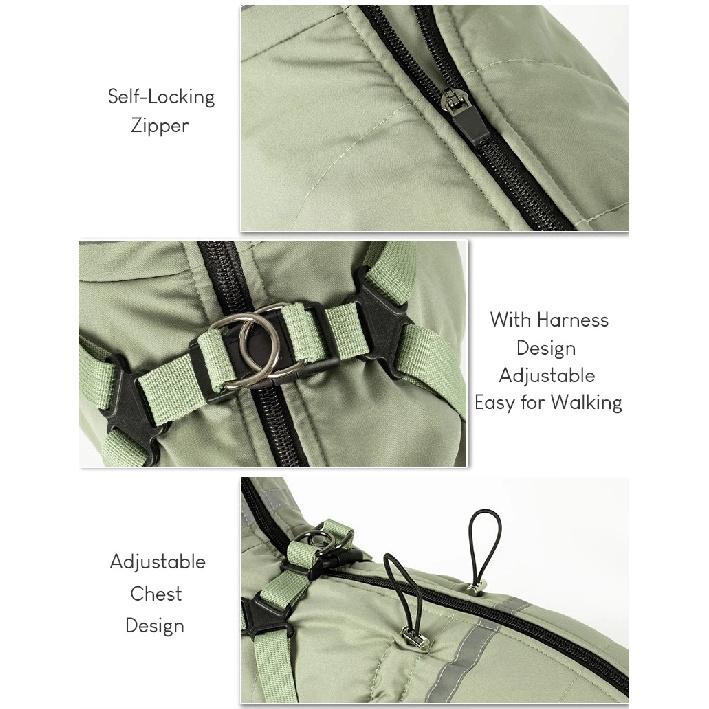Dog Winter Clothes Warm Overalls for Small Medium Dog Water Repellent Thicken Padded Dog Coat with Harness Adjustable Reflective