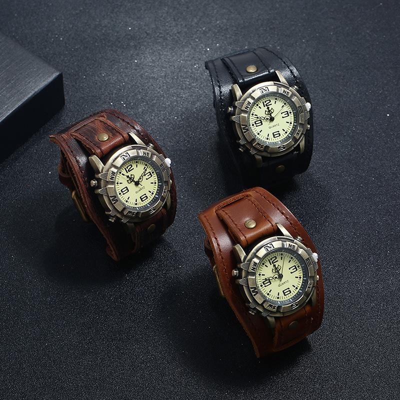 LP53 Newest Design Hot Selling Punk Style Fashion Bracelet Vintage Bracelet Watch for Men Brown Black Leather Straps Watchbands