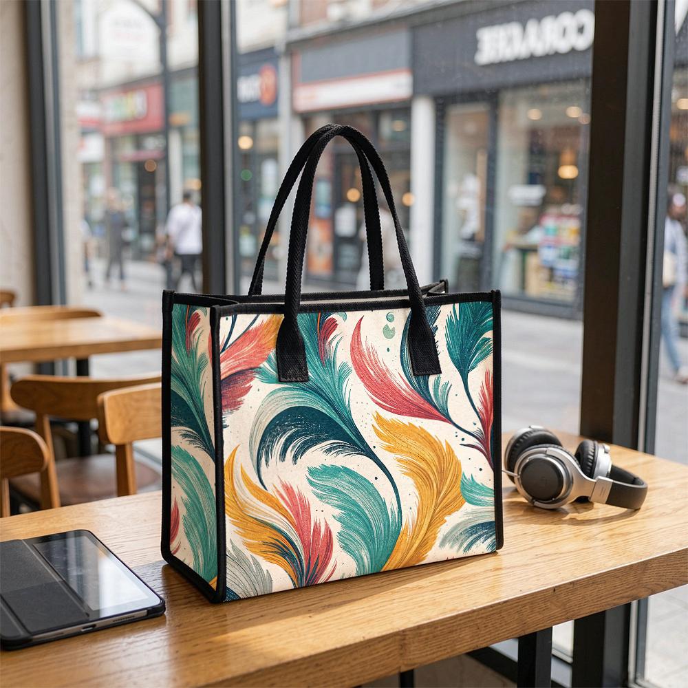 Fashion Colorful Feather Pattern Tote Bag Casual Daily Large Capacity Portable Handbag For Women Outdoor Shopping Travel Use