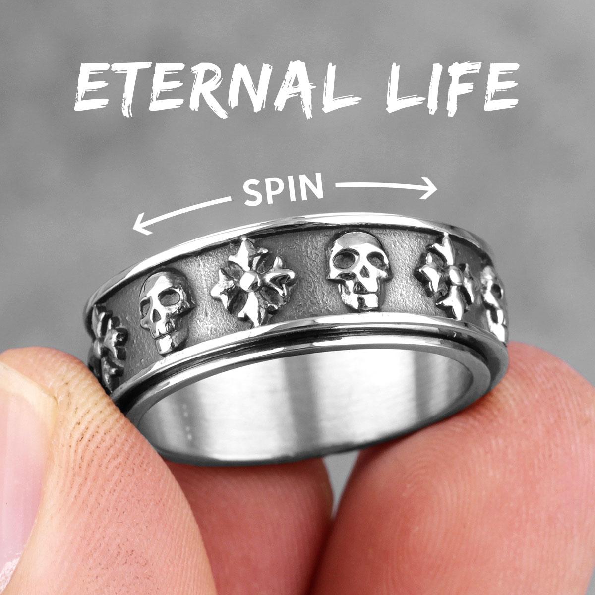 

Cross Skull Retro Rotatable Stainless Steel Mens Rings Punk Hip Hop for Male Boyfriend Biker Jewelry Creativity Gift 7