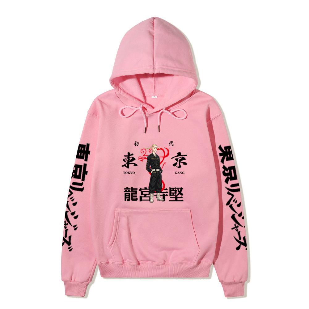 Tokyo Revengers Hoodie with Ryuguji Ken Print, Long Sleeve Pullover Sweatshirt, Anime Street Casual Unisex Sweatshirt with Japanese Text Sleeves